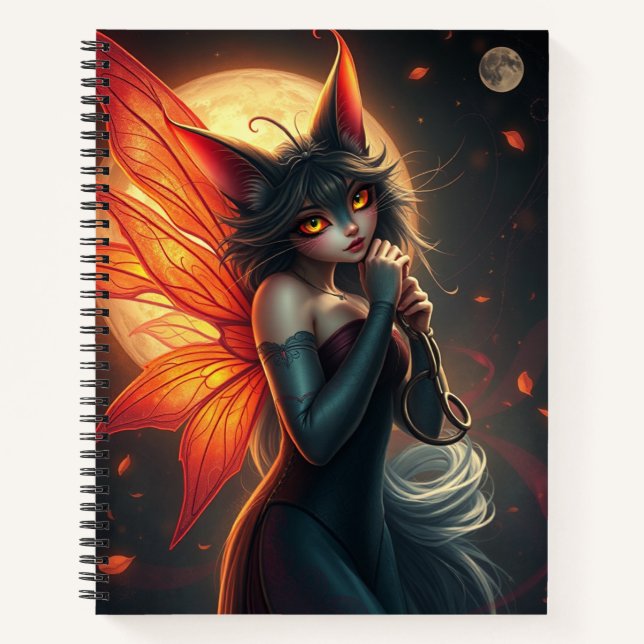 Schönes Fantasy Cat Fairy Art Notebook Notizbuch (Vorderseite)