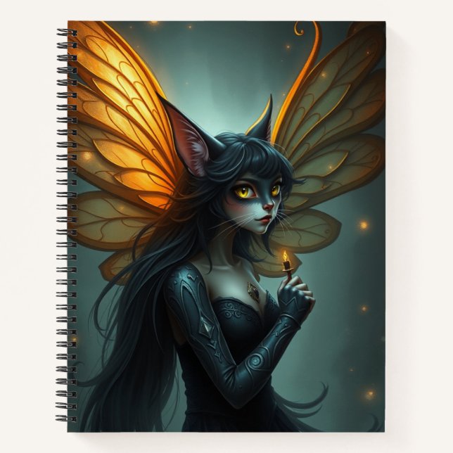 Schönes Fantasy Cat Fairy Art Notebook Notizbuch (Vorderseite)