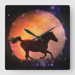 Schönes Fantasy - Pferd- und Mondsuhr Quadratische Wanduhr