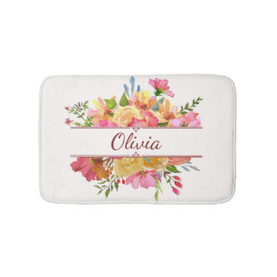 Schönes, farbenfrohes Aquarell-Blume Badematte