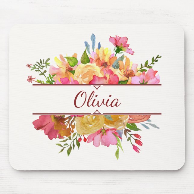 Schönes, farbenfrohes Aquarell-Blume Mousepad (Vorne)