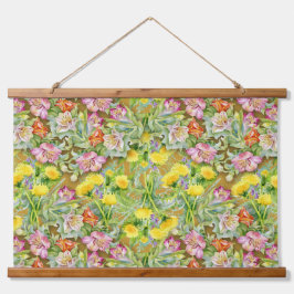 Schönes, farbenfrohes Muster, rosa gelb Wandteppich Mit Holzrahmen