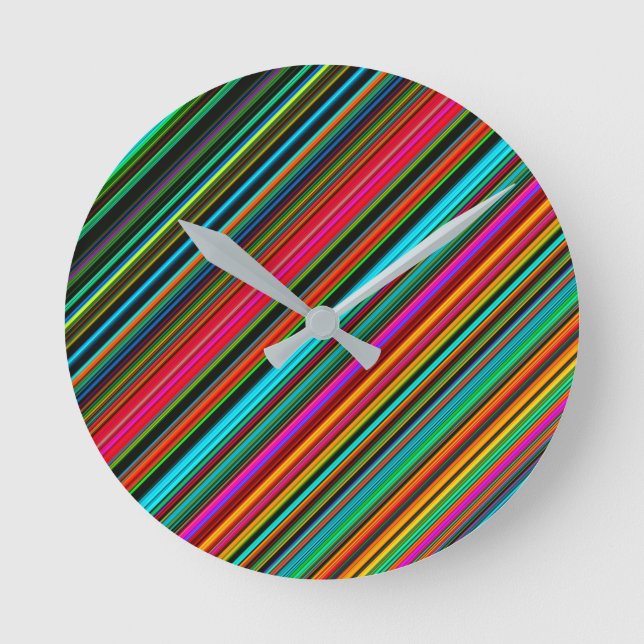 Schönes farbenprächtiges, mehrfarbiges Streifenmus Runde Wanduhr (Vorderseite)