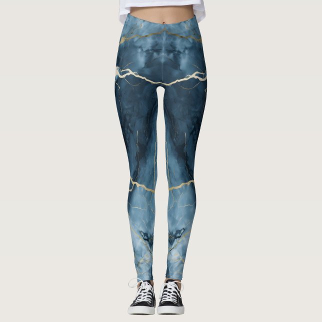 Schönes farbiges Print Blue Marble Leggings (Vorderseite)
