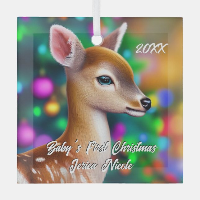 Schönes Fawn First Christmas Ornament Aus Glas (Vorderseite)