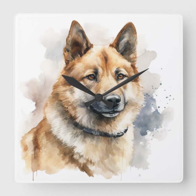 SCHÖNES FAWN & WHITE AKITA DOG QUADRATISCHE WANDUHR (Vorderseite)