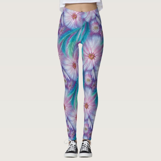 Schönes Feathers und Blume Muster Leggings (Vorderseite)