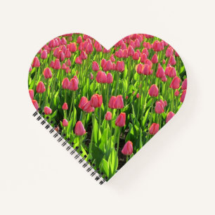 Schönes Feld mit rosa Tulpen Notizbuch