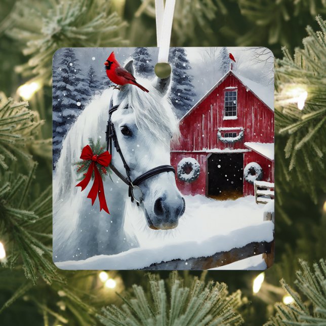 Schönes Ferienpferd mit Kardinal Personalisiert Ornament Aus Metall (InSitu)