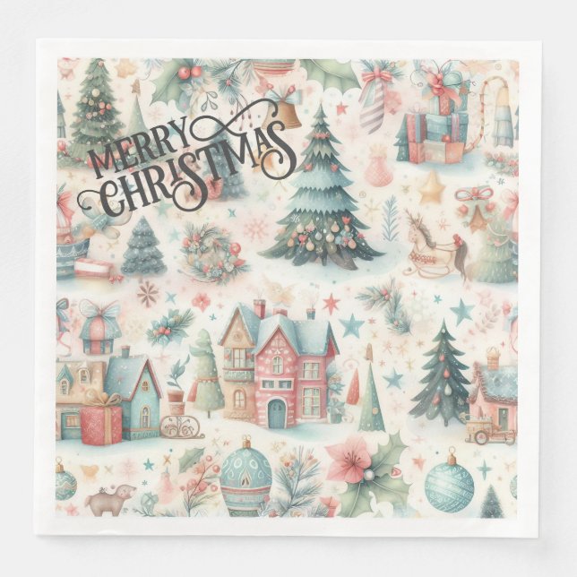 Schönes festes Village House Vintage Weihnachten Serviette (Vorderseite)