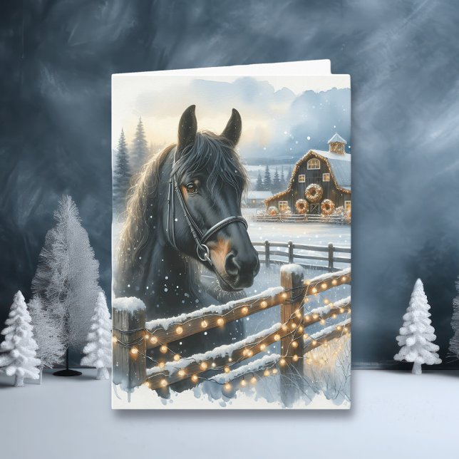Schönes festliches Schwarzes Pferd auf Bauernhof W Karte (Von Creator hochgeladen)