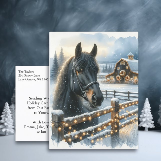 Schönes festliches Schwarzes Pferd auf Bauernhof W Postkarte (Von Creator hochgeladen)