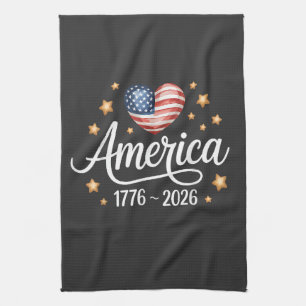 Schönes Flaggenherz 1776-2026 4. Juli 250. Geschirrtuch