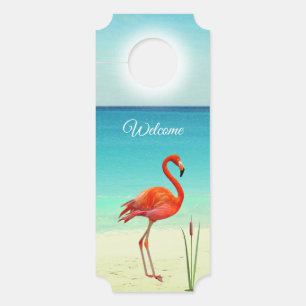 Schönes Flamingo am Strand Willkommen Türanhänger