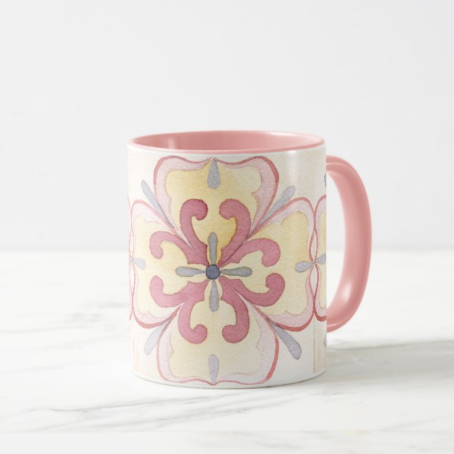 Schönes Fliesenmuster Klassisches Aquarellrosa Tasse (VorderseiteRechts)