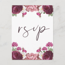 Schönes floral Burgundy Wedding Rsvp Einladungspostkarte