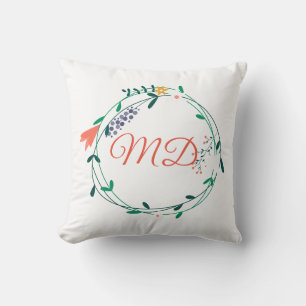 Schönes florales Girlanden-Schriftmonogramm Kissen
