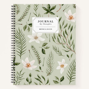 Schönes florales grün-gold-weißes Muster-Journal Notizbuch