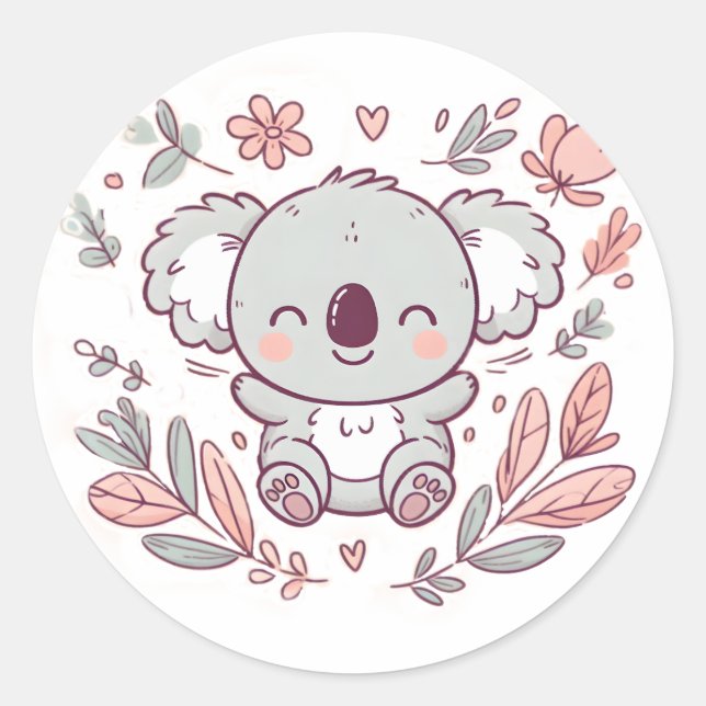 Schönes, florales Koala Design für Tierfreunde Runder Aufkleber (Vorderseite)