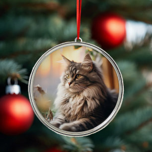Schönes Fluffy Cat Ornament Aus Metall
