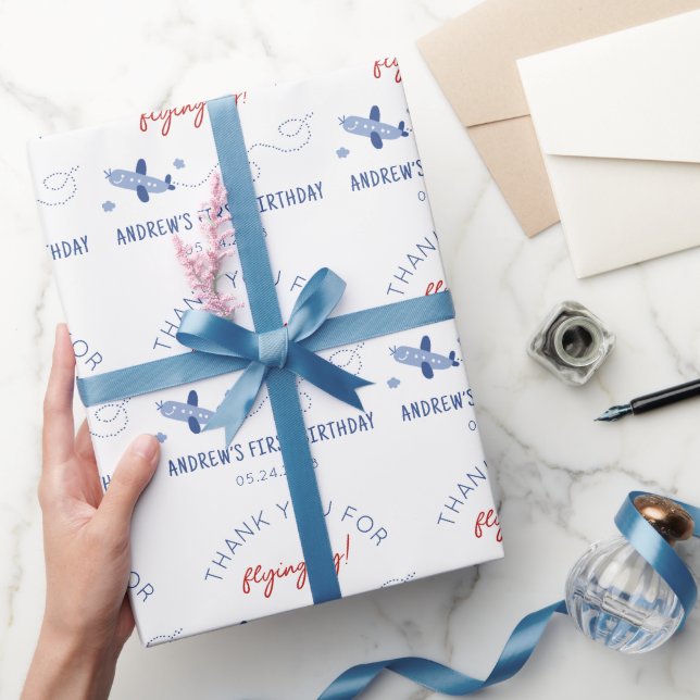 Schönes Flugzeug, wie die Zeit zum ersten Geburtst Geschenkpapier (Schenken)