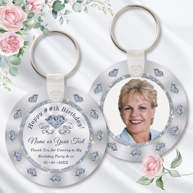 Schönes Foto Personalisiert, Diamant Gastgeschenk Schlüsselanhänger (100th birthday party favors. 90th birthday souvenirs. Personalized Birthday Party Favors. Mother.)
