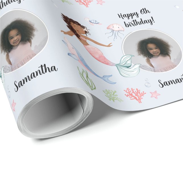 Schönes Foto Text Mermaid unter dem Meer Geschenkpapier (Rolleneckpunkt)