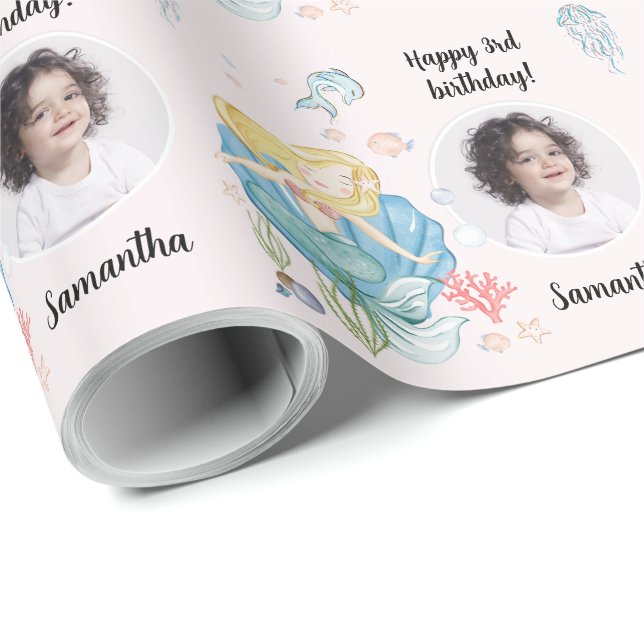 Schönes Foto Text Mermaid unter dem Meer Geschenkpapier (Rolleneckpunkt)