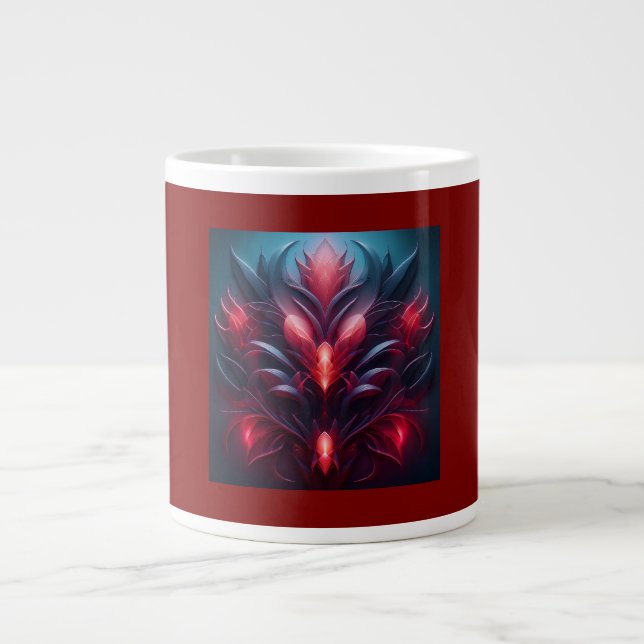 Schönes Fraktal in Rot und Blau mit einem Blumenst Jumbo-Tasse (Vorderseite)