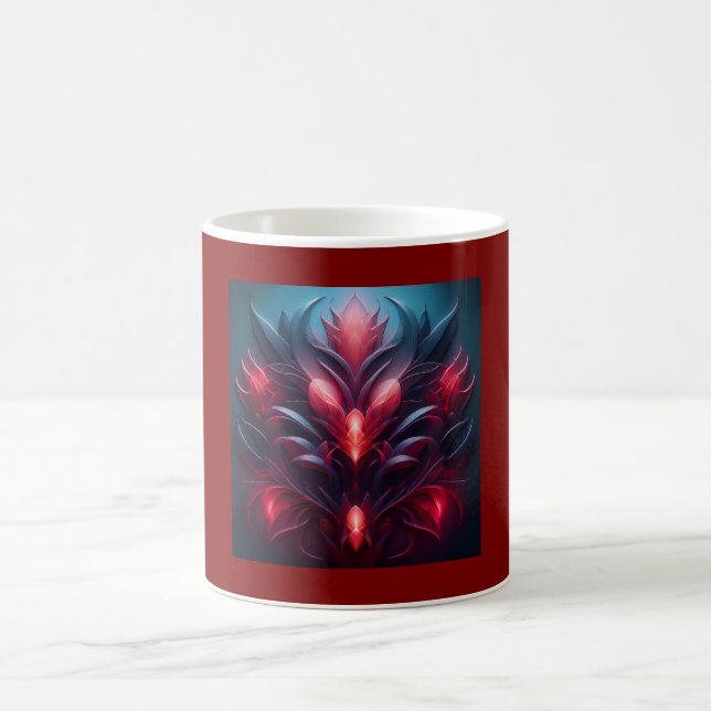 Schönes Fraktal in Rot und Blau mit einem Blumenst Kaffeetasse (Mittel)