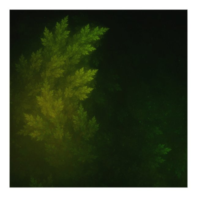 Schönes Fraktal Pines in der Nebelfrühlingsabend Fotodruck (Vorne)