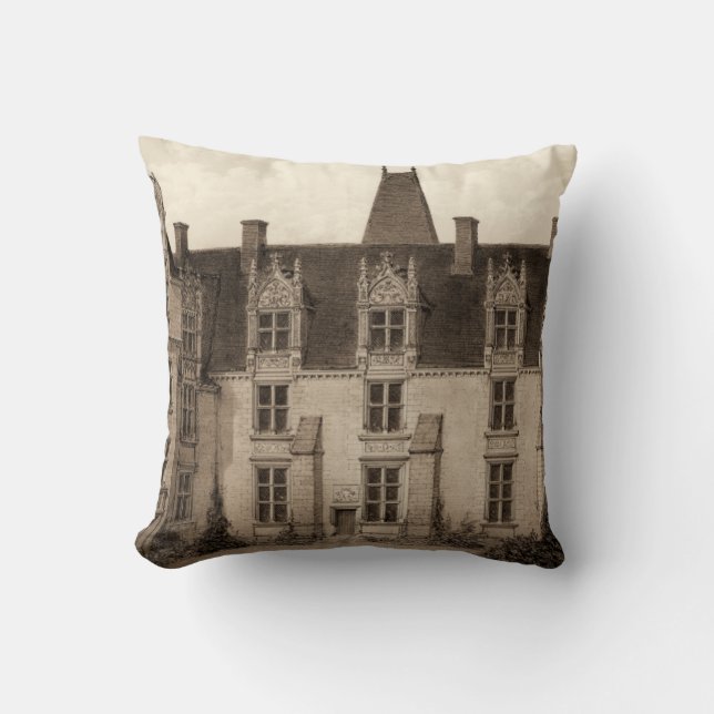 Schönes französisches Schloss in Sepia Tones Kissen (Vorderseite)