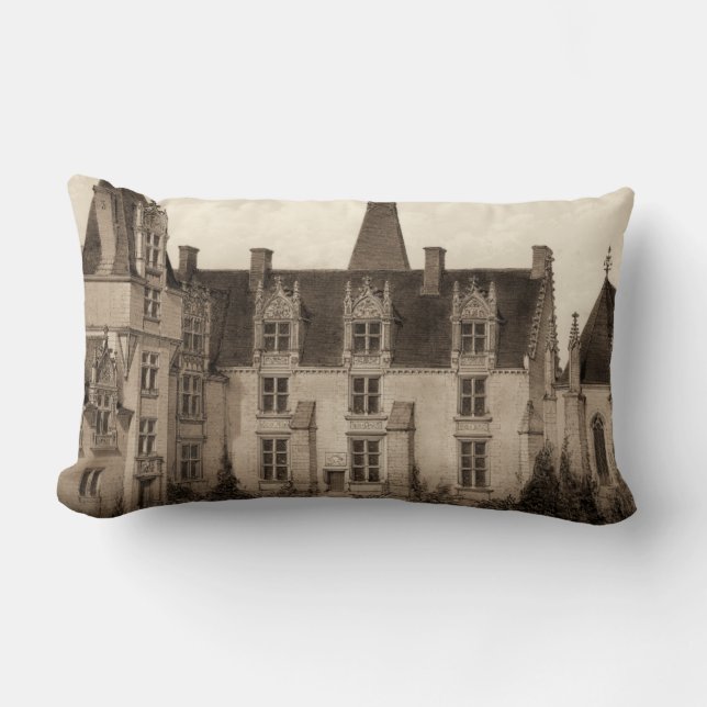 Schönes französisches Schloss in Sepia Tones Lendenkissen (Vorderseite)