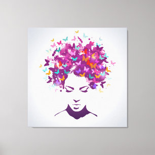 Schönes Frauenportrait mit Schmetterlingshaar Leinwanddruck