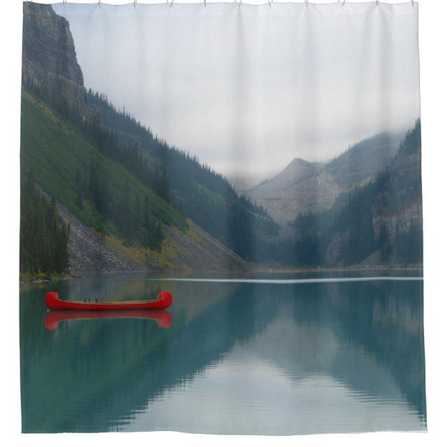 Schönes Friedlicher See Red Canoe Boat Duschvorhang (Vorderseite)