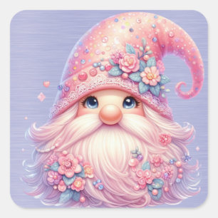 Schönes Funkelnd Rosa Gnome Quadratischer Aufkleber