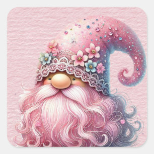 Schönes Funkelnd Rosa Gnome Quadratischer Aufkleber