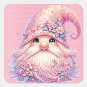Schönes Funkelnd Rosa Gnome Quadratischer Aufkleber