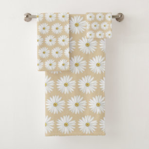 Schönes Gänseblümchen-Blumenmuster auf sandfarbene Badhandtuch Set