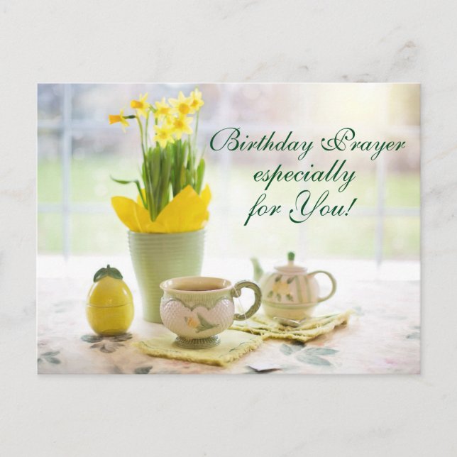 Schönes Gebetstee und Affodien zum Geburtstag Postkarte (Vorderseite)