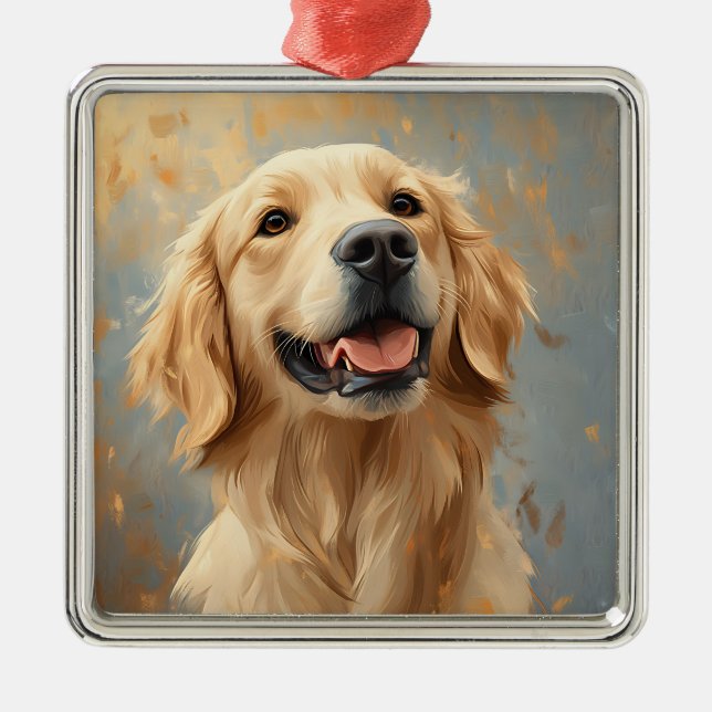 SCHÖNES GELBEN GOLDEN RETRIEVENT HUND ORNAMENT AUS METALL (Vorne)
