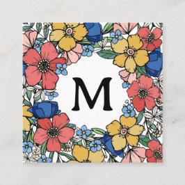 Schönes gelbes blaues Korallenblumenmonogramm Quadratische Visitenkarte