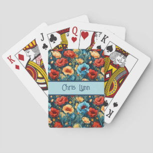 Schönes gelbes blaues und rotes Blumenmuster Spielkarten