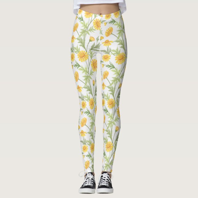 Schönes gelbes Daisy-Blume-Muster Leggings (Vorderseite)