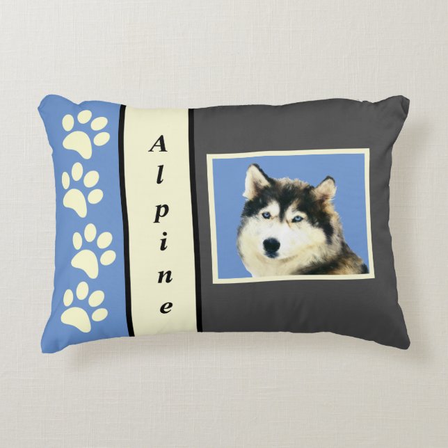 Schönes, gemalt sibirisches Husky Akzent Kissen (Vorderseite)