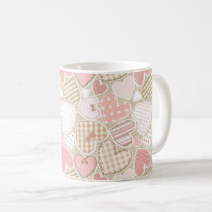 Schönes, gepflegtes Muster, rosafarbene Herzbüge Kaffeetasse