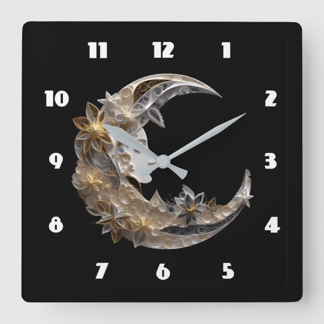 Schönes Gesicht auf dem Mond Quadratische Wanduhr (Vorderseite)