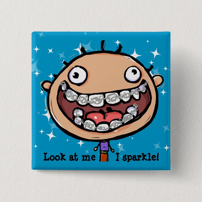 Schönes Gesicht. Gehirne. Orthodontist.Personalisi Button (Vorderseite)