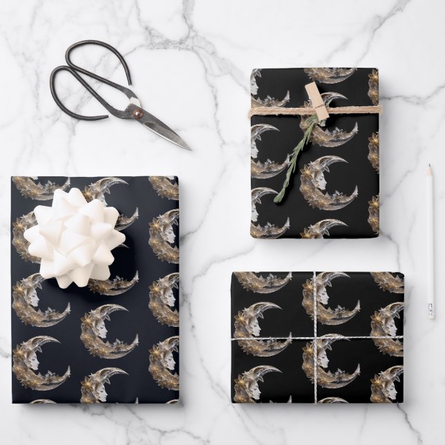Schönes Gesicht im Mondmuster Geschenkpapier Set (Vorderseite)