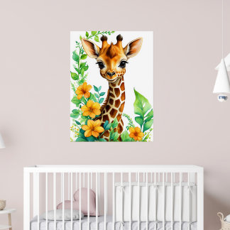 Schönes Giraffentier mit orangefarbenen Blume Poster